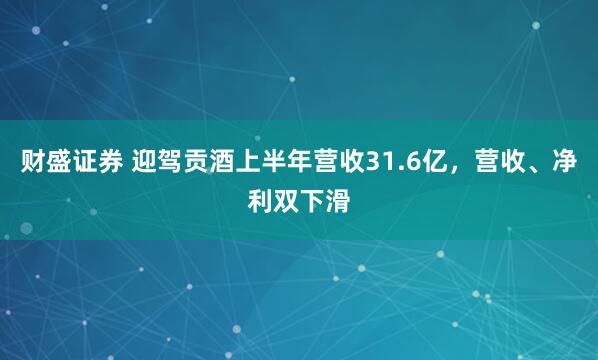 财盛证券 迎驾贡酒上半年营收31.6亿，营收、净利双下滑