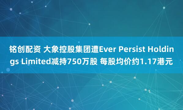 铭创配资 大象控股集团遭Ever Persist Holdings Limited减持750万股 每股均价约1.17港元