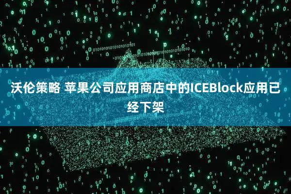 沃伦策略 苹果公司应用商店中的ICEBlock应用已经下架