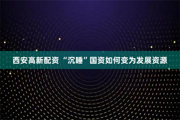 西安高新配资 “沉睡”国资如何变为发展资源